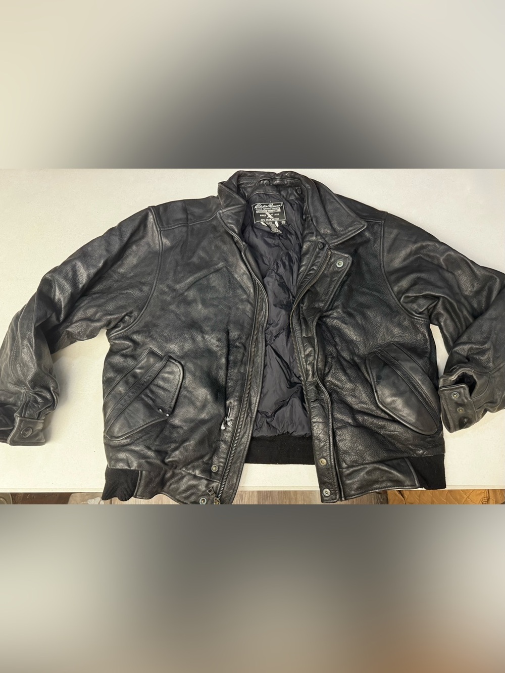 Eddie Bauer Black Leather Bomber Jacket